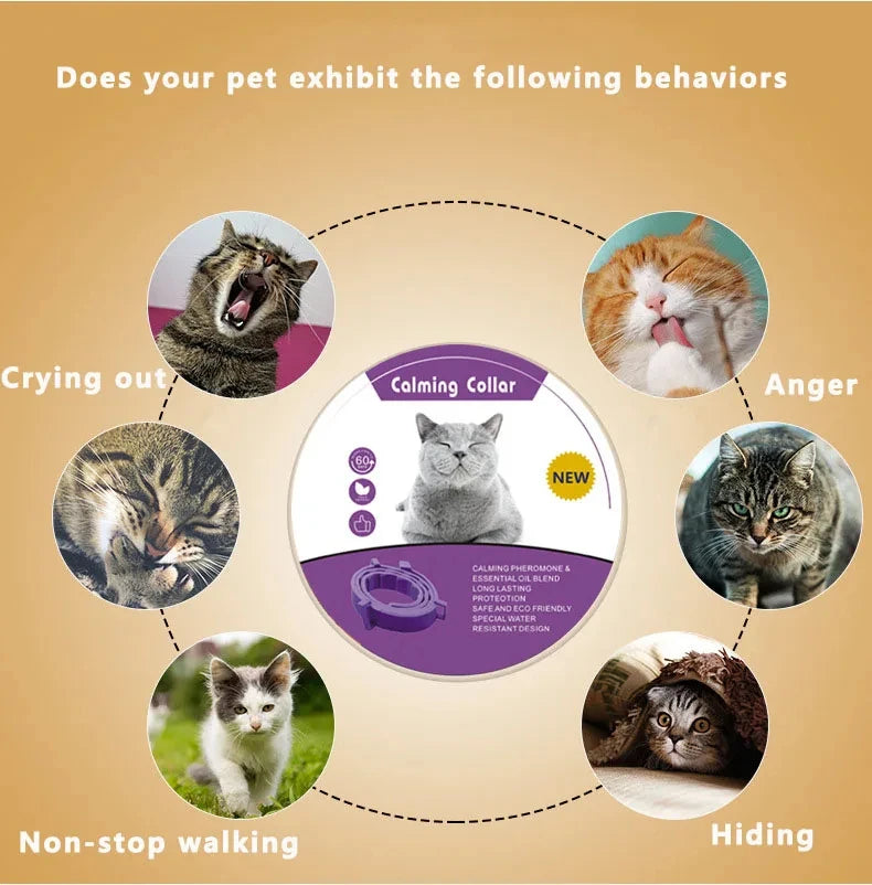 Calming Collar for Cats Pet Calming Pheromone Collar for Cats Dogs Calming Collar for Anxiety Effective Relieve Anxiety Stress